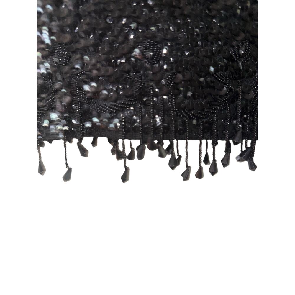 White Front Vintage Black Sequin Beaded Fringe Tank Top | Hand Decorated - Picture 3 of 7